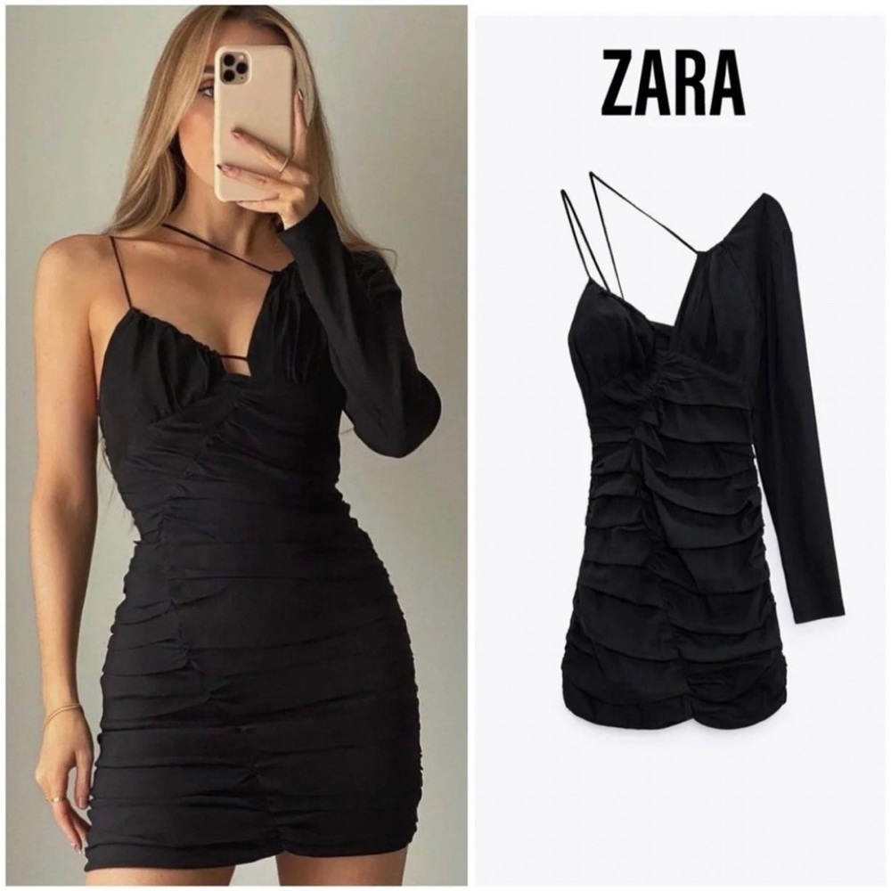 ZARA NWT DRAPED BLACK STRAPPY CUTOUT MINI DRESS SIZE MEDIUM RARE
